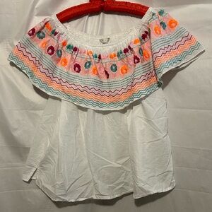 Cato Top 2X White Cotton Embroidered Boho Hippie Peasant Shirt Plus Size Blouse